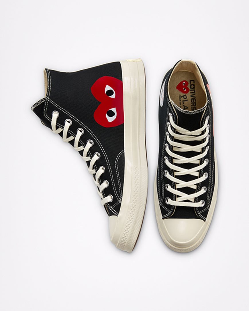 Men's Converse x Comme des Garçons PLAY Chuck 70 High Top Shoes Black / White / Red | AU 85013W